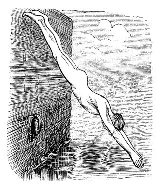 Position During Diving, vintage engraved illustration clipart