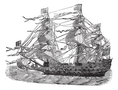 HMS Sovereign of the Seas, vintage engraved illustration clipart