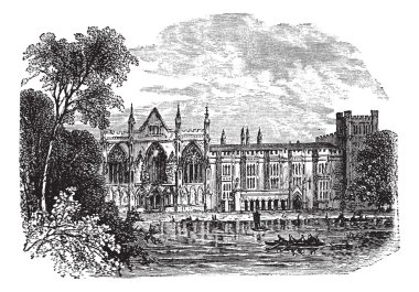 Newstead Abbey in Nottinghamshire, England, UK, vintage engraved clipart