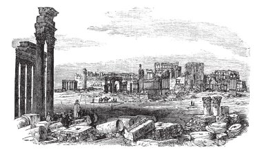 The ruins of Palmyra in Syria vintage engraving clipart