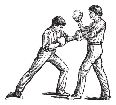 Two boxers fighting vintage engraving clipart