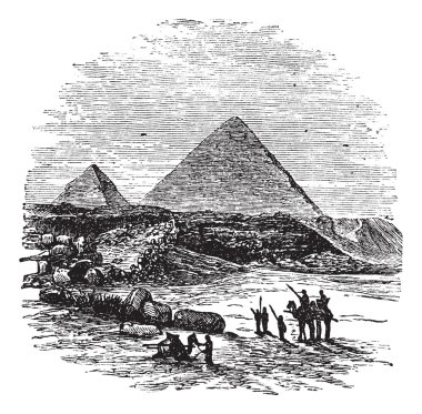 Giza piramitleri antika gravür.