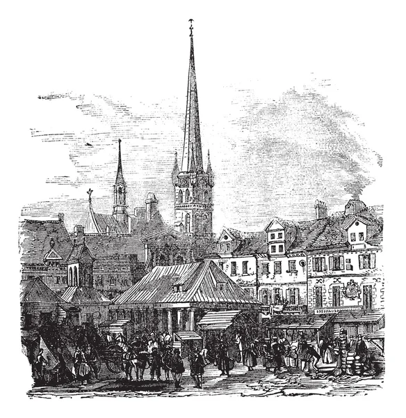 Market Place of Lubeck Germany vintage engraving — Stock Vector