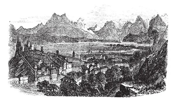 Lucerne en Suisse gravure vintage — Image vectorielle