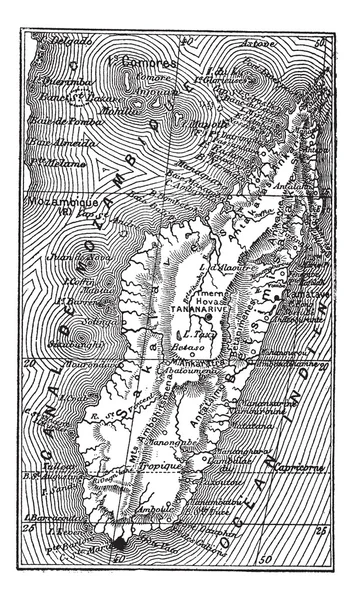 马达加斯加复古雕刻的地图 — 图库矢量图片