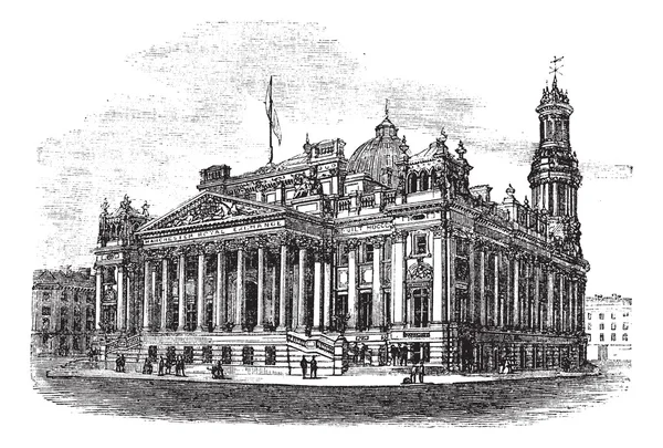 Royal Exchange à Manchester Angleterre gravure vintage — Image vectorielle