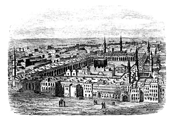Gran Mezquita en La Meca, grabado vintage — Archivo Imágenes Vectoriales
