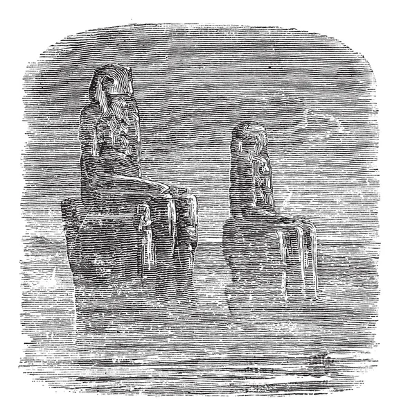 Статуя Мемнона, Египет, винтажная гравировка — стоковый вектор