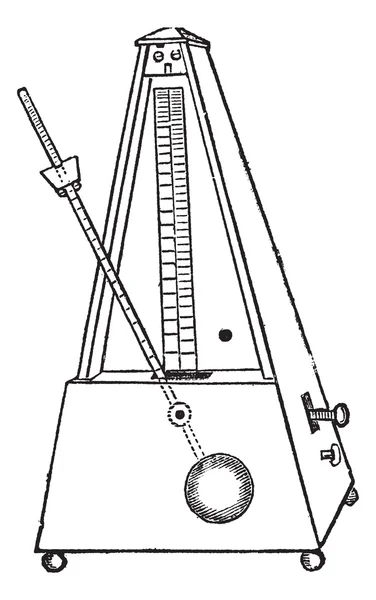 Метроном изолирован на белой, винтажной гравировке — стоковый вектор