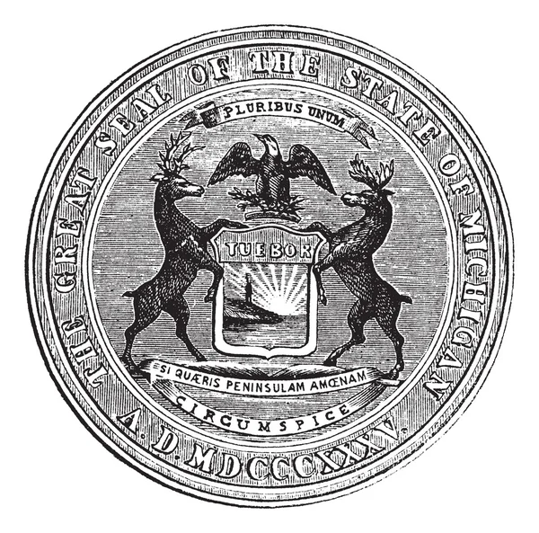 Печатка штату Мічиган, vintage гравіювання — стоковий вектор