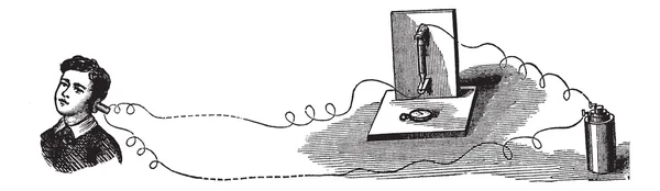 Microfone, um transdutor acústico-elétrico, gravin vintage — Vetor de Stock