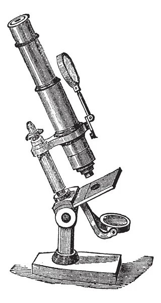 Mikroskop oluşturmak, antika gravür. — Stok Vektör