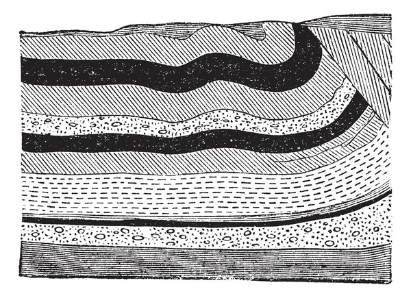 Ilustrace uhlí lůžek ve vrstvách v zemi, vintage engra — Stockový vektor