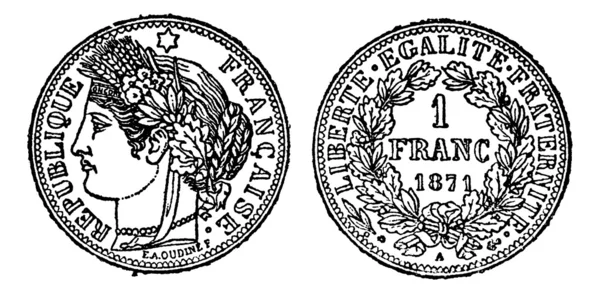Pedaço de prata 1 franco, gravura vintage — Vetor de Stock