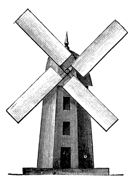 Větrný mlýn, vintage gravírování — Stockový vektor