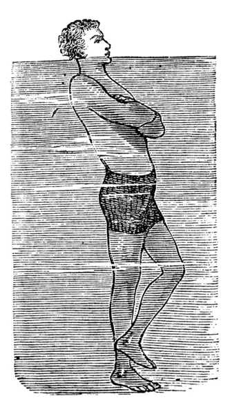 Балансировка на одной ноге в воде, винтажная гравированная иллюстрация — стоковый вектор