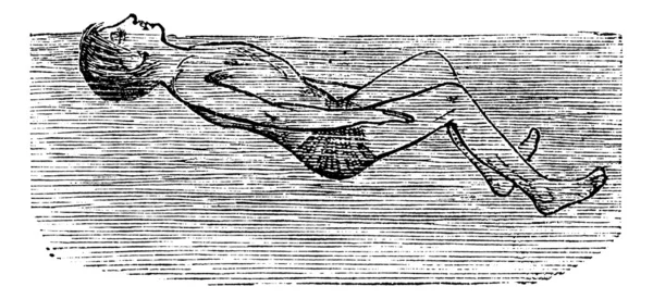 背部バタ足キック、ヴィンテージの刻まれた図で浮遊物 — ストックベクタ