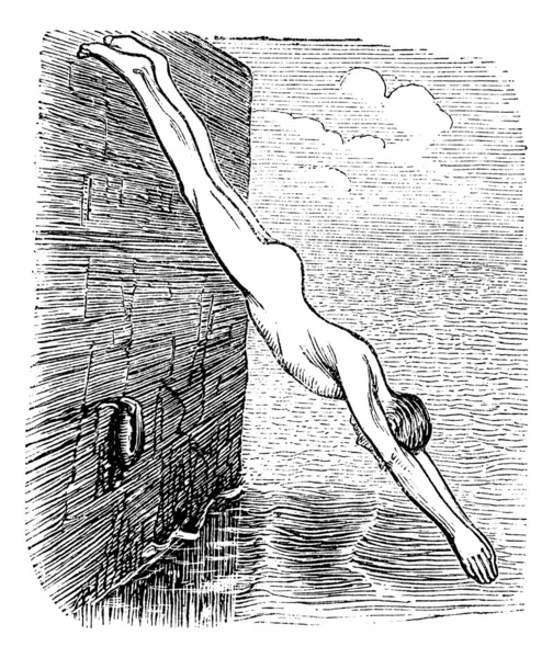 Posizione Durante le immersioni, illustrazione incisa vintage — Vettoriale Stock