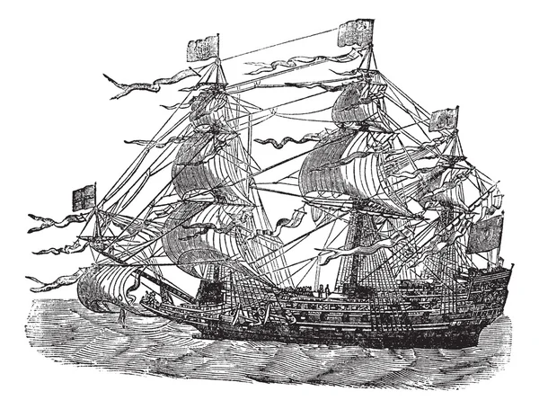 HMS Sovereign of the Seas, illustration gravée vintage — Image vectorielle