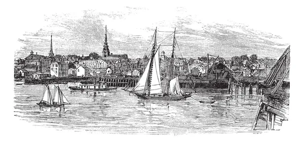 Newburyport in Massachusetts, USA, vintage engraved illustration — Stock Vector