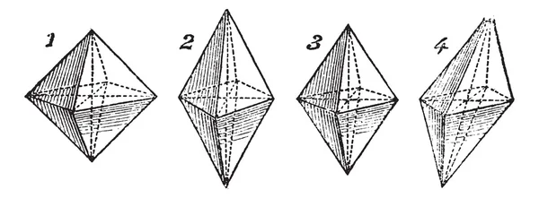 八面体、ヴィンテージの刻まれた図 — ストックベクタ