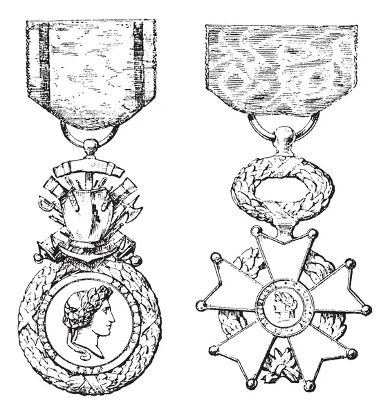 Medalla Militar, Cruz de la Legión de Honor, grabado vintage — Vector de stock