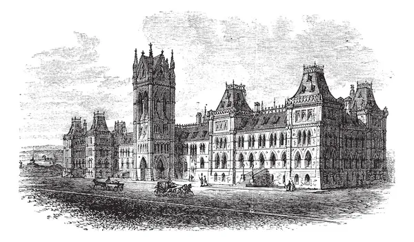 House of Parlament, Ottawa, Ontario, Kanada, vintage gravírozás — Stock Vector