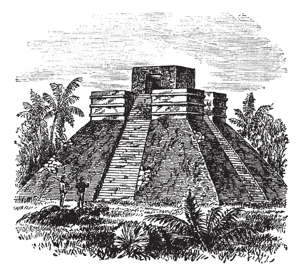 Meksika vintage oyma Palenque piramit Tapınağı — Stok Vektör