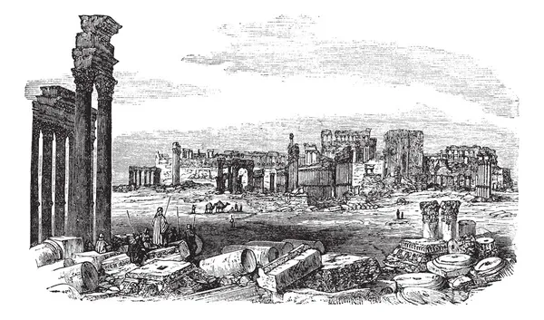 Τα ερείπια της Παλμύρα, στη Συρία vintage Χαρακτική — Διανυσματικό Αρχείο