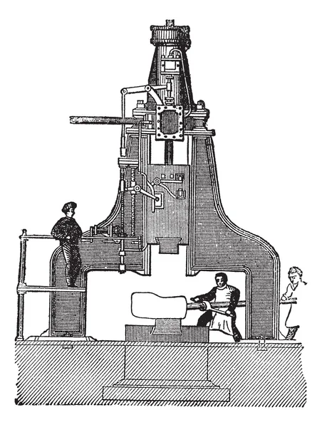 Steam hammer, vintage engraving. — Stock Vector
