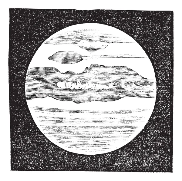 Planeta jupiter jako vnímat skrze dalekohled, vintage gravírování — Stockový vektor