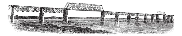 Viaduct Bridge at Louisville, Kentucky, Ohio, USA, vintage engra — Stock Vector