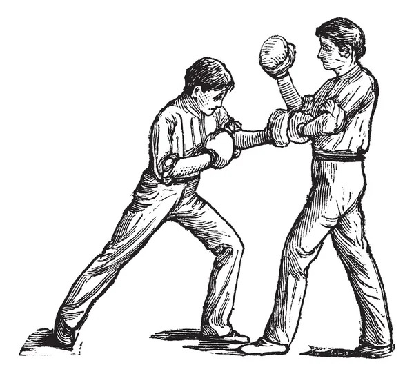 Zwei Boxer im Kampf gegen Vintage-Gravur — Stockvektor