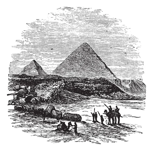 Pyramiden von Giza, Vintage-Gravur. — Stockvektor