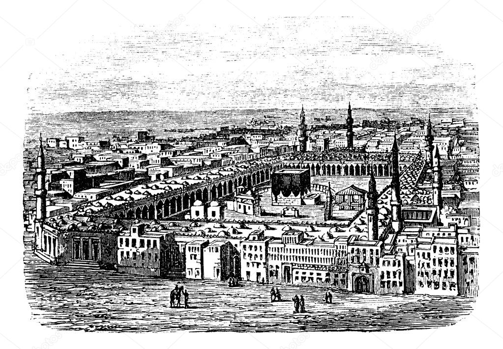 Grand Mosque in Mecca, vintage engraving