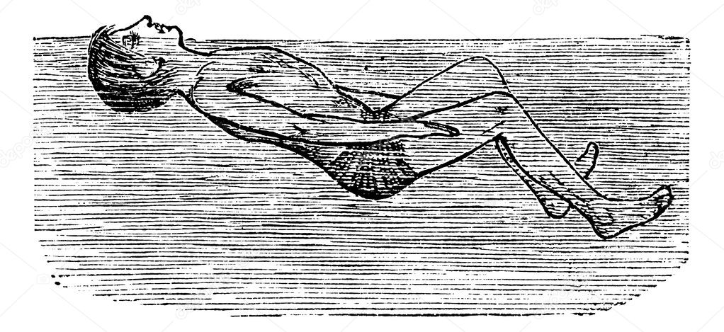 Back Float with Flutter Kick, vintage engraved illustration