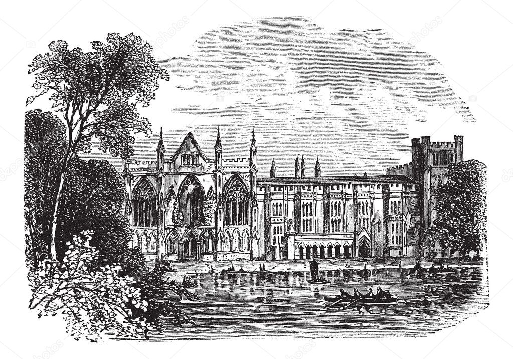 Newstead Abbey in Nottinghamshire, England, UK, vintage engraved
