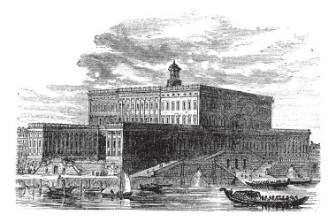 Stockholm Palace in Stadsholmen Sweden vintage engraving clipart