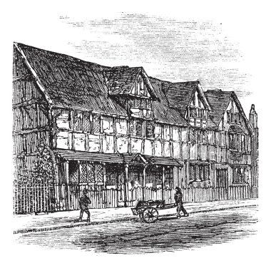 Shakespeare's Birthplace at Stratford-upon-Avon, vintage engravi clipart