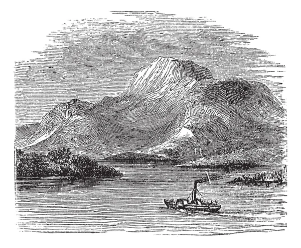 Лох-Ломонд на горной границе Шотландии Винтажный гравин — стоковый вектор