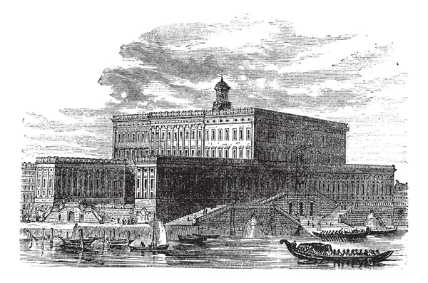 Stockholm Palace in Stadsholmen Sweden vintage engraving — Stock Vector