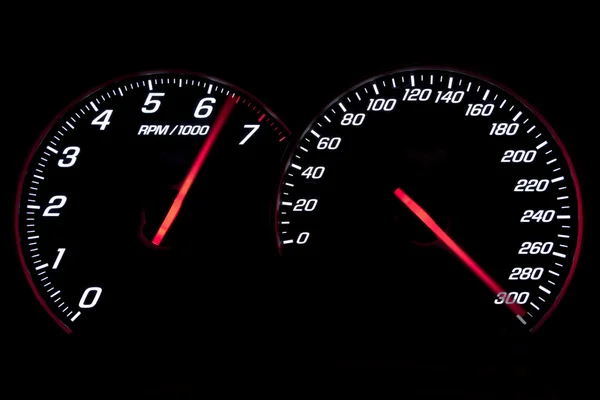 Speedometer and revcounter reaching the limit — Stock Photo, Image