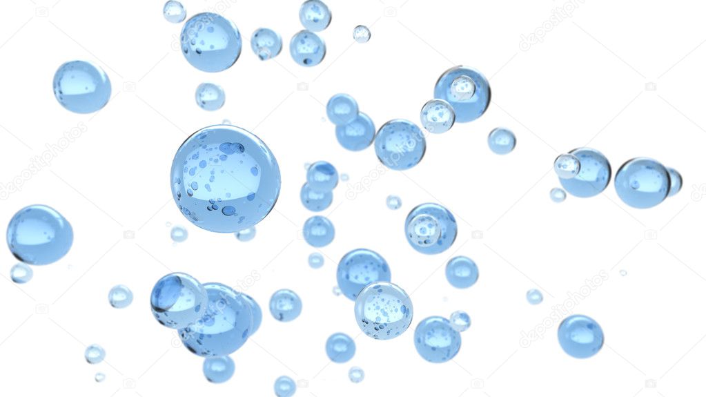 3D rendering of blue water bubbles