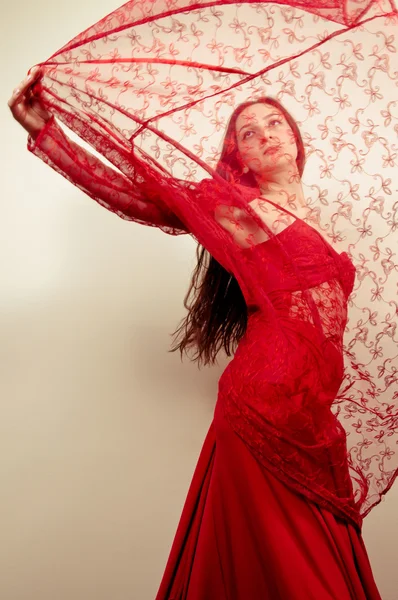 Sexy Girl Dancing in a Red Dress