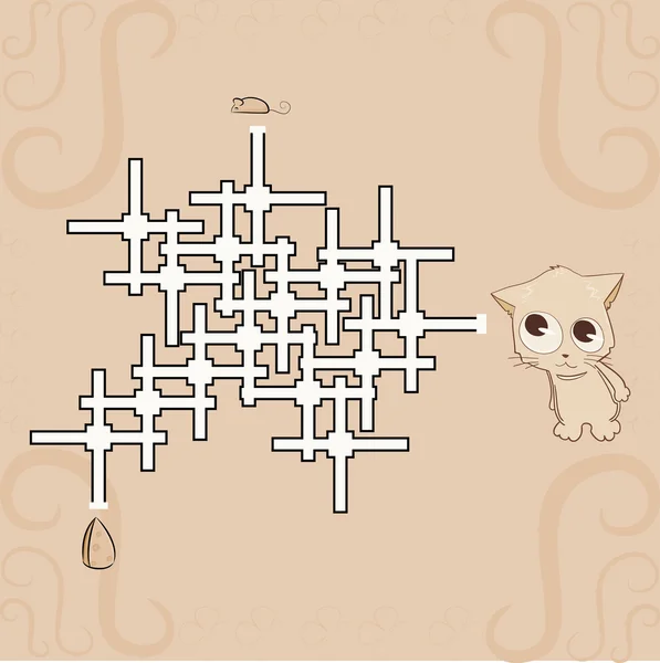 Labyrinthe - Souris, fromage et chat — Image vectorielle
