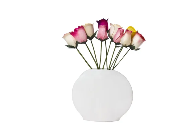Holzrosen und weiße Vase — Stockfoto