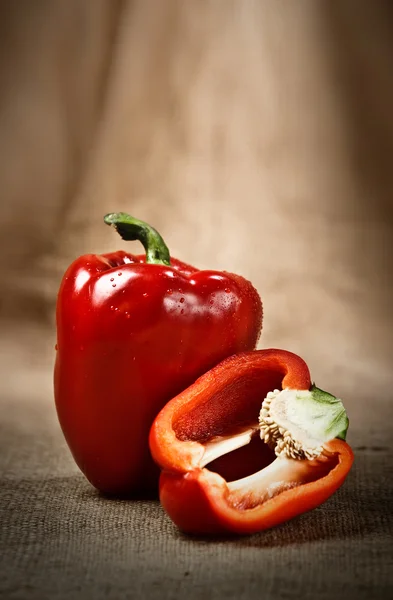 stock image Sliced Fresh red pepper on sacking background