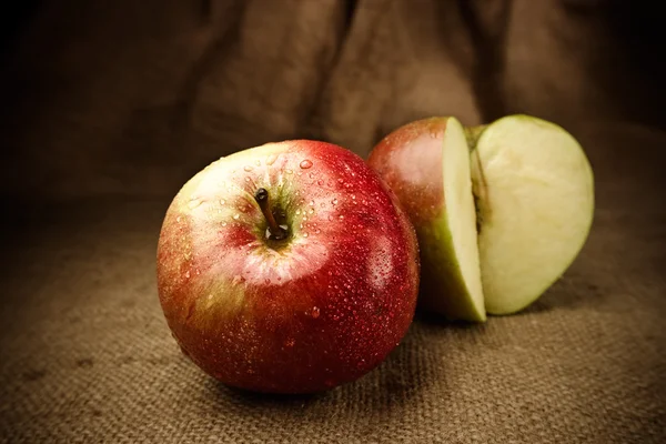 stock image Fresh apples on on the sack background