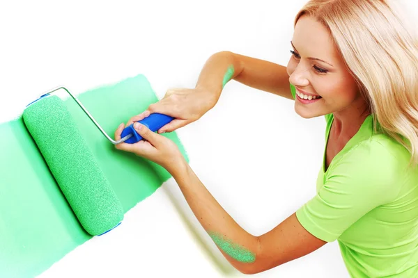Woman paint on wall — Stock Photo, Image