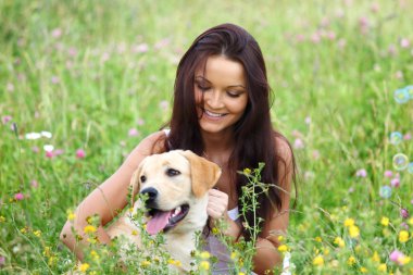 Woman and dog clipart